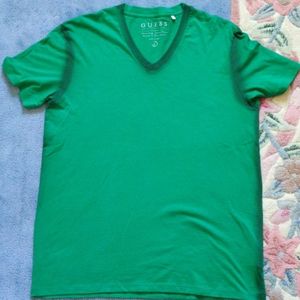 Guess V-Neck T-Shirt - Green & Sky Blue